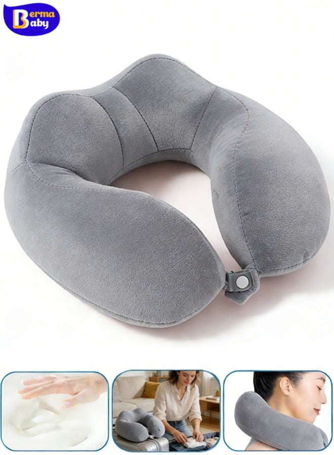 Berma Baby وسادة رقبة للسفر، وسادة دعم رقبة على شكل حرف U، وسادة سفر بالطائرة، وسادة رقبة للسفر، إسفنج ميموري فوم، وسادة رقبة للبالغين من إسفنج ميموري فوم، وسادة طيران قابلة للتعديل، وسادة رقبة مريحة (رمادي) - Image 1